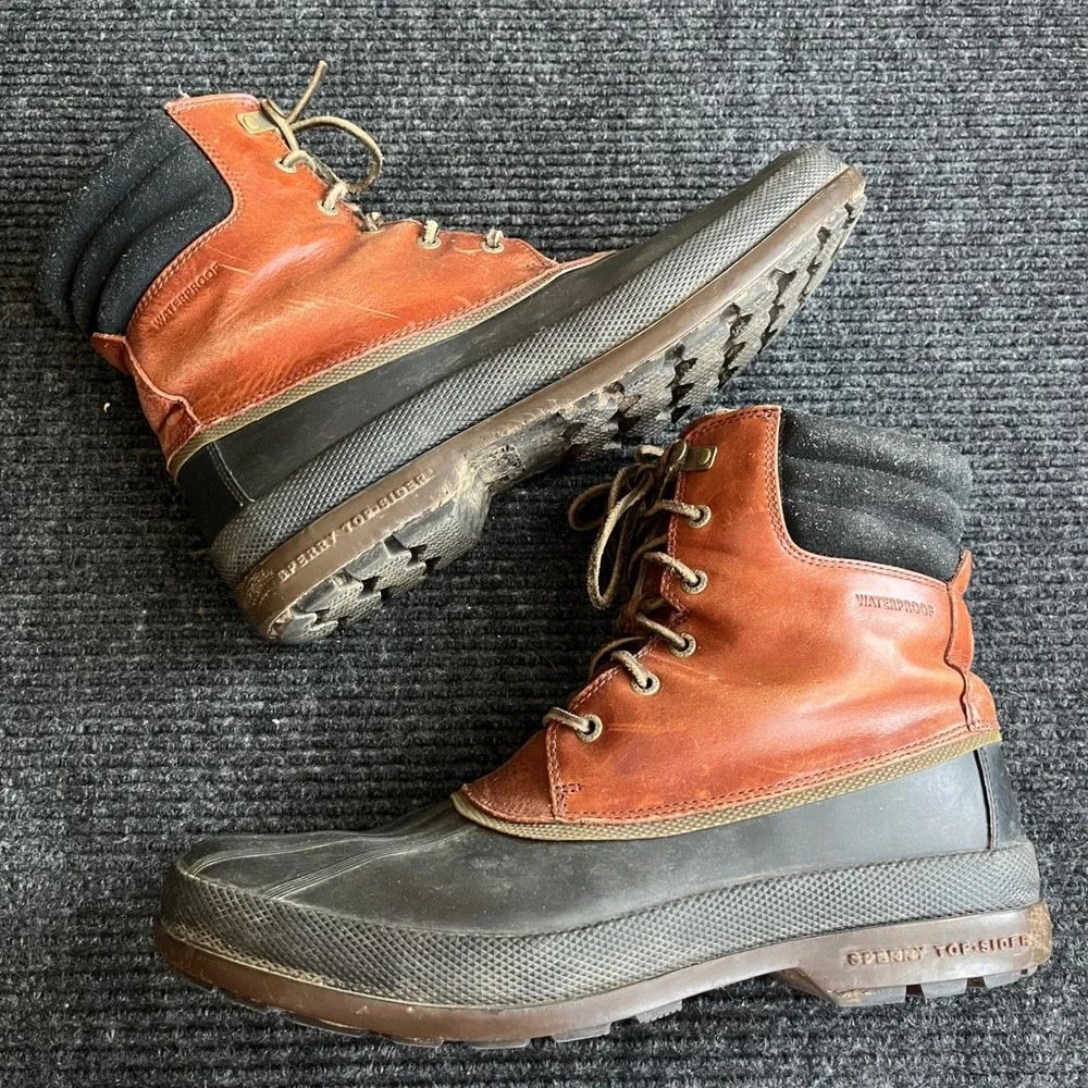Sperry Avenue Duck Boots Mens 12M Tan Black Leather Waterproof winter utility